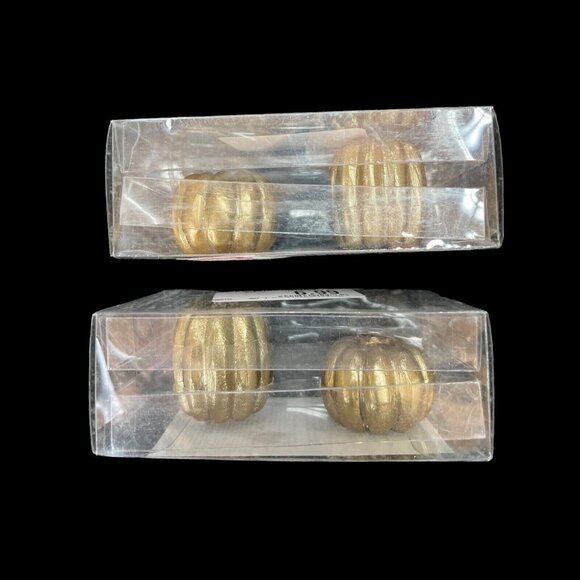 Set of 4 Gold Pumpkin Metal Taper Candle Holders - Bed Bath & Beyond New - Picture 1 of 2